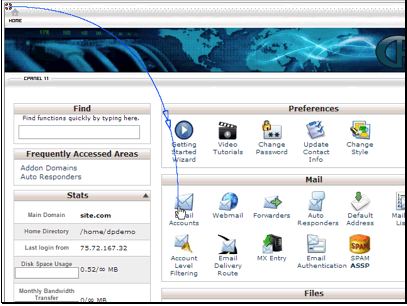In this tutorial we will be setting up a new email account.
Begin by clicking the Email Accounts button.
