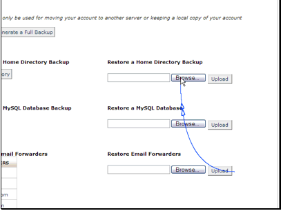 We can also restore backups quite easily. Browse for the backup file on our computer.