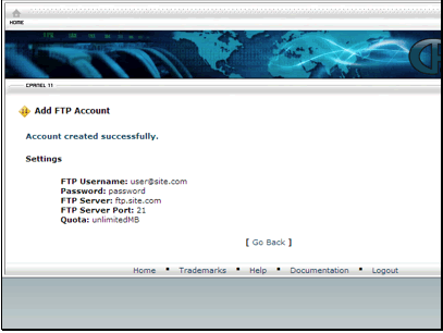 The account has been created. You will also see the details needed to login.