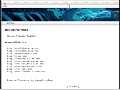 Hotlink protection has been enabled. Now let's go back and configure it.