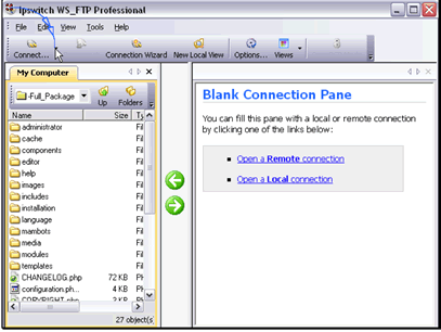 In this tutorial we will be managing files on our FTP site
The first thing we need to do is connect to our site. Click on the Connect dropdown
