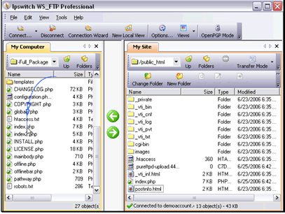 Now let's transfer some files to our site. Click on one file, then shift-click on another file to select a group of files to upload