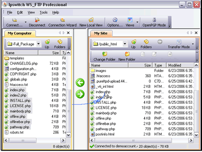 Downloading files works the same. Select a file and click the arrow to download