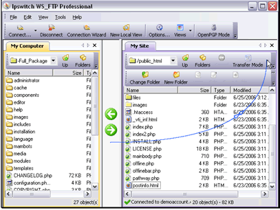 You can also edit how you would like to upload files. Click on the Transfer Mode menu