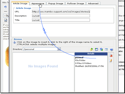 When inserting an image you can also change many options
You can change the URL of the image
You can also change the description and title of the image
Let's move on to the Appearance tab