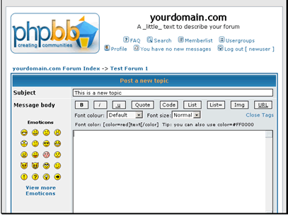 You can insert an emoticon by clicking on the image
You can also format the text using the text editor