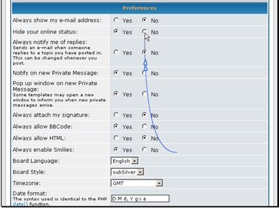 Here you can control the display options for the forum