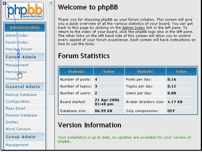 In this tutorial we will be editting the permissions for one of our forums
Begin by clicking on the Permissions link
