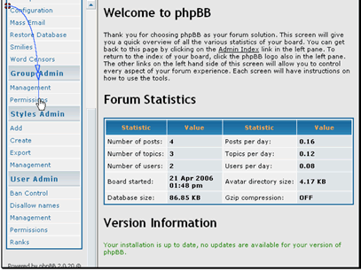In this tutorial we will be editting the permissions of one of our groups
Begin by clicking Permissions under the Group Admin heading