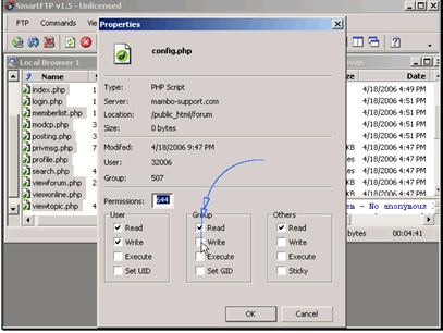You can either type in 644, or check the additional boxes for Group and Others to have Write permissions.