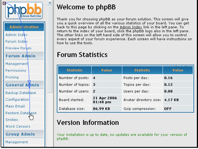 In this tutorial we will be restoring a database backup
Begin by clicking Restore Database