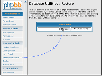 Browse to your database backup file
