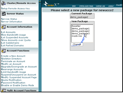 This screen will show the package they currently have. Select the package you would like to change them to and click Change. 