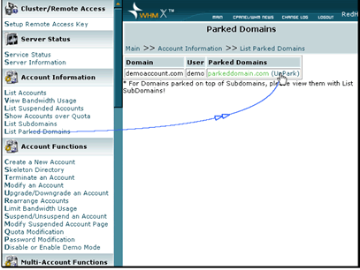 If you no longer wish to park the domain, you can click UnPark.