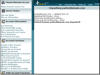 This screen will verify that the domain is no longer parked on the server.
